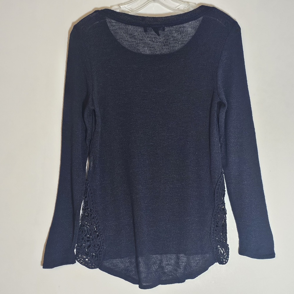 I.N. San Francisco Sweater Womens Small Navy Blue Crochet Hem Lightweight Top S - Picture 8 of 11